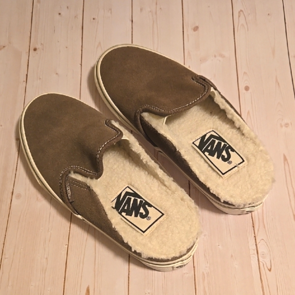 Vans EUC Brown Off White Slip Ons cozy weekend Shoes